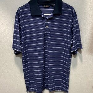Walter Hagen Men's Blue and White Striped Polo medium